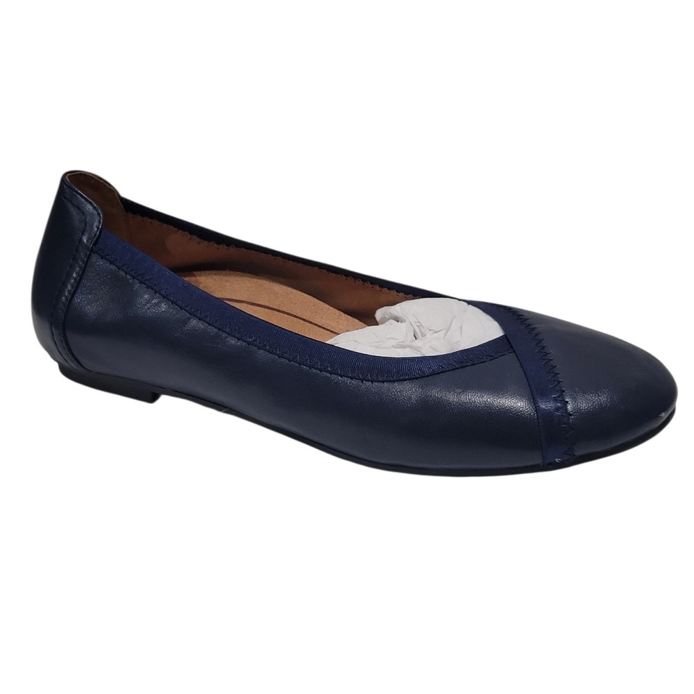 Vionic Caroll Women's 7.5 Navy Leather Ballet Flats Comfort Slip On Shoes